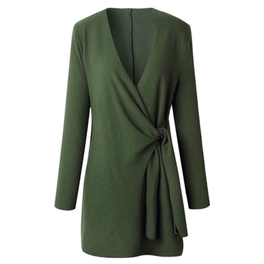 Fleece Tied Front Wrap Long Sleeve Sweater - Picture 2 of 5